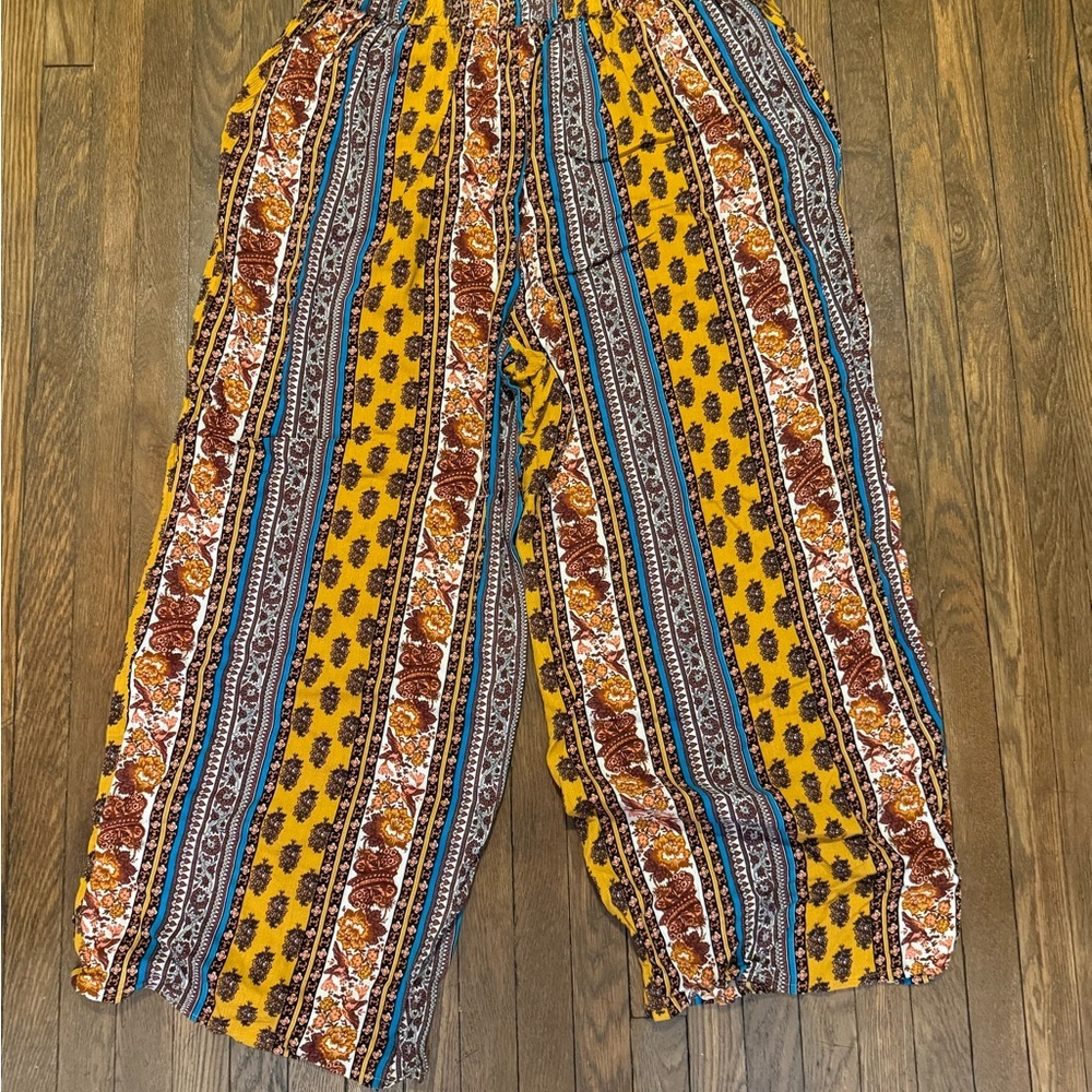 Band of Gypsies Mustard Multi Stripe Wide Leg Pants - Picture 2 of 3
